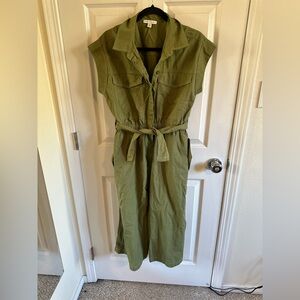 Olive Green Belted Shirt Dress